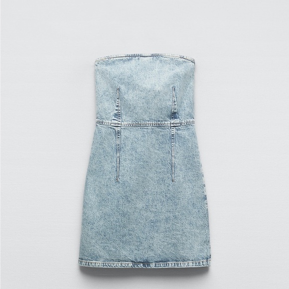 Zara dress denim jeans sleeveless mini bandeau - Picture 4 of 6